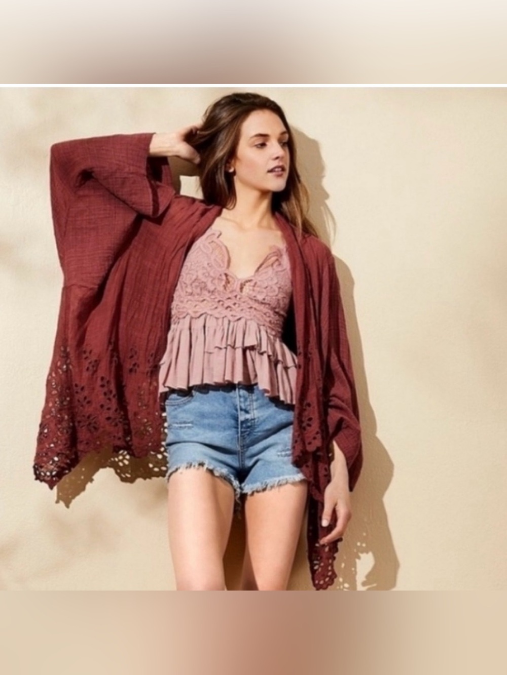 Free People FP One Amaira Kimono
Open Drape Jacket Rust OS